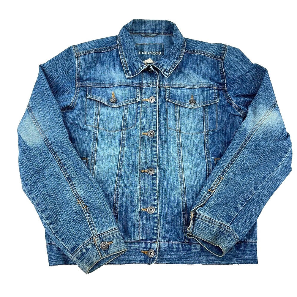 Maurices Denim Jacket Women Medium Blue Jean Trucker Biker Retro Faded Ladies